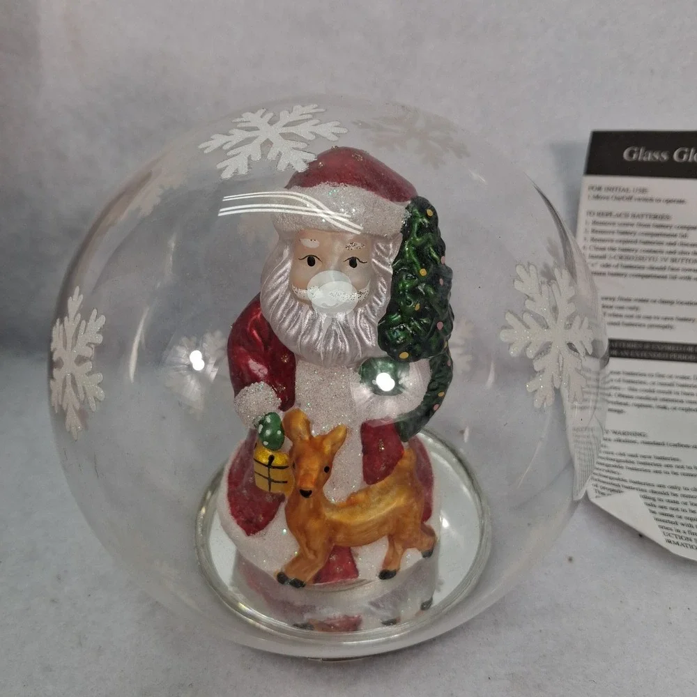 Trim A Home Glass Globe Santa Reindeer LED Color Changing Christmas EUC